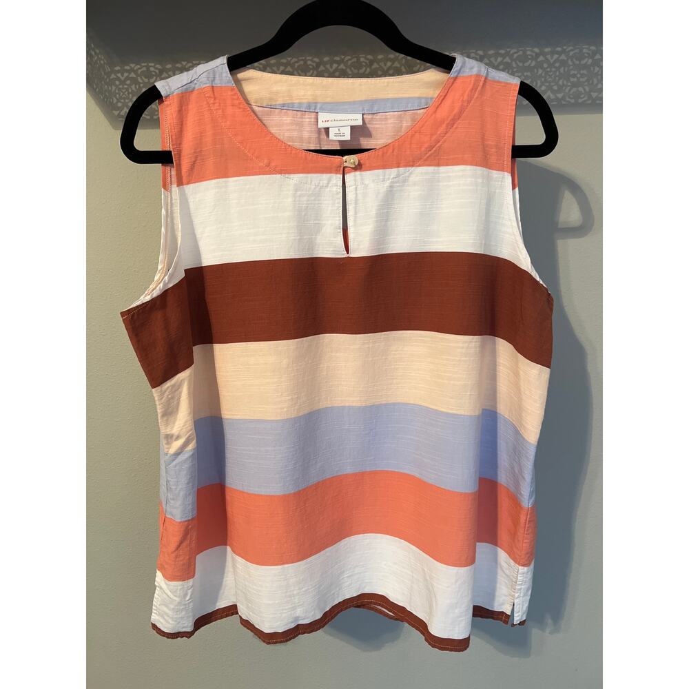 Liz Claiborne Colorblock Kehole Neck Sleeveless Side Slit Top Sized Large